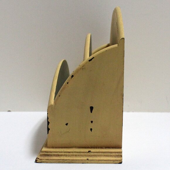 Yellow Shabby Chic 2 Slot Wooden Letter Card Holder With Flower Decoration - Picture 3 of 11